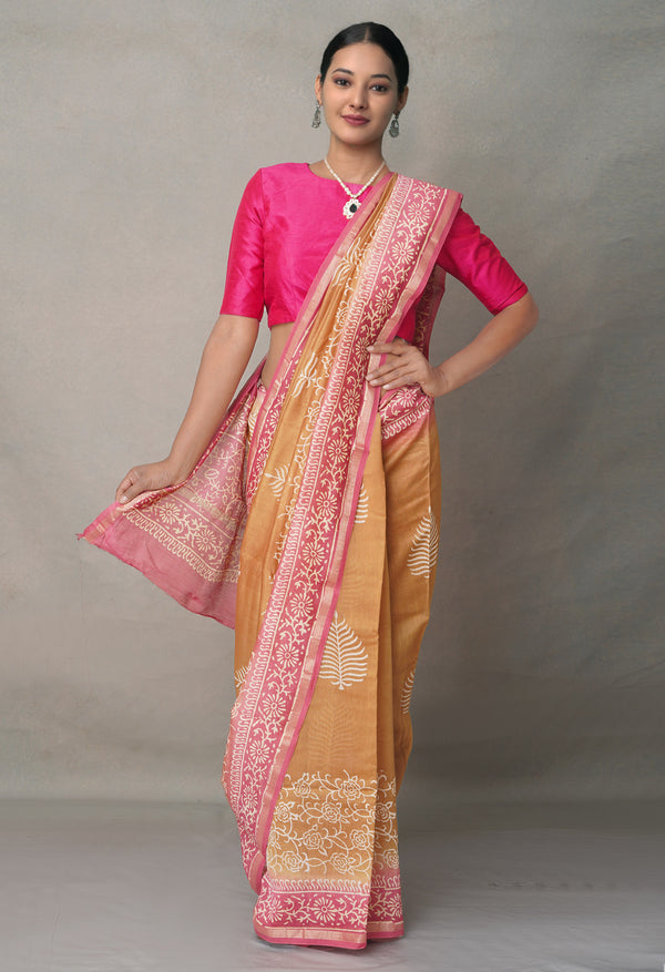 Brown-Pink  Summer Bangalore Silk Saree-UNM64716