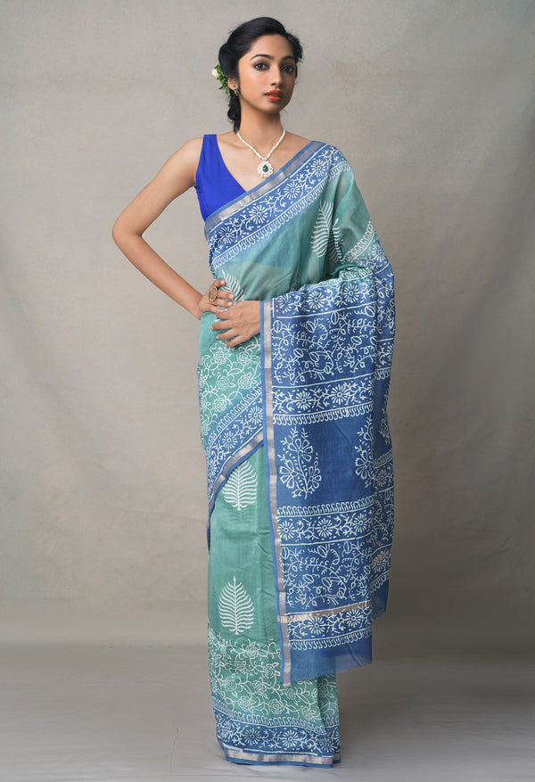 Green-Blue  Summer Bangalore Silk Saree-UNM64718
