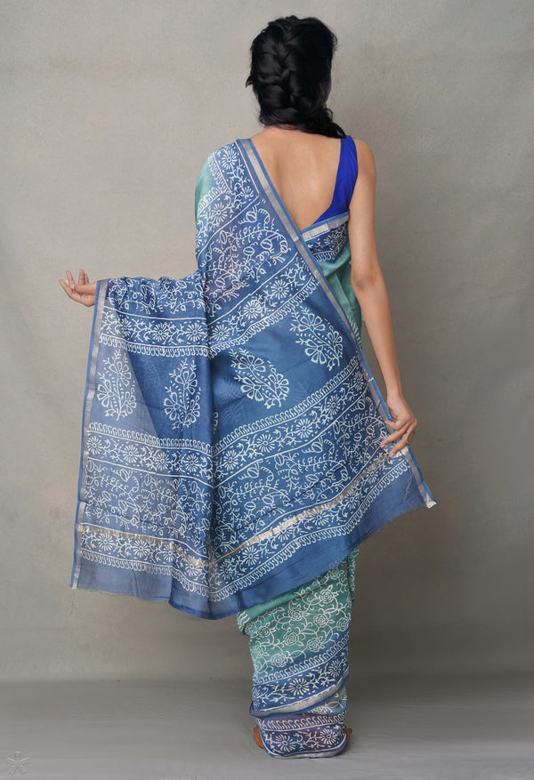 Green-Blue  Summer Bangalore Silk Saree-UNM64718