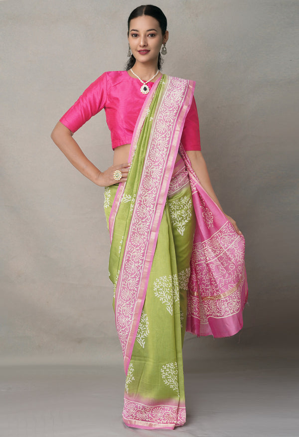 Green-Pink  Summer Bangalore Silk Saree