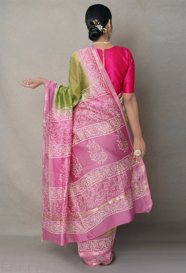 Green-Pink  Summer Bangalore Silk Saree