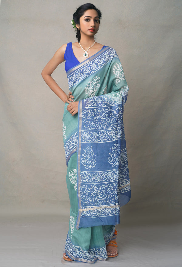 Green-Blue  Summer Bangalore Silk Saree
