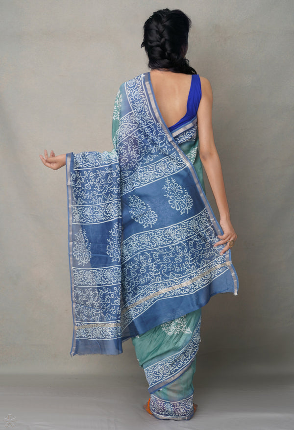 Green-Blue  Summer Bangalore Silk Saree