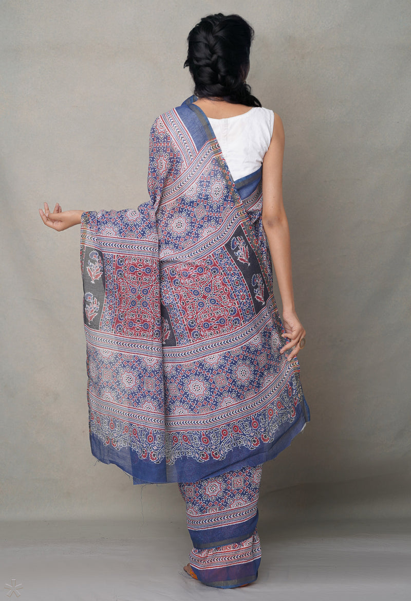 Indigo Blue Pure Chanderi Sico Saree-UNM64725