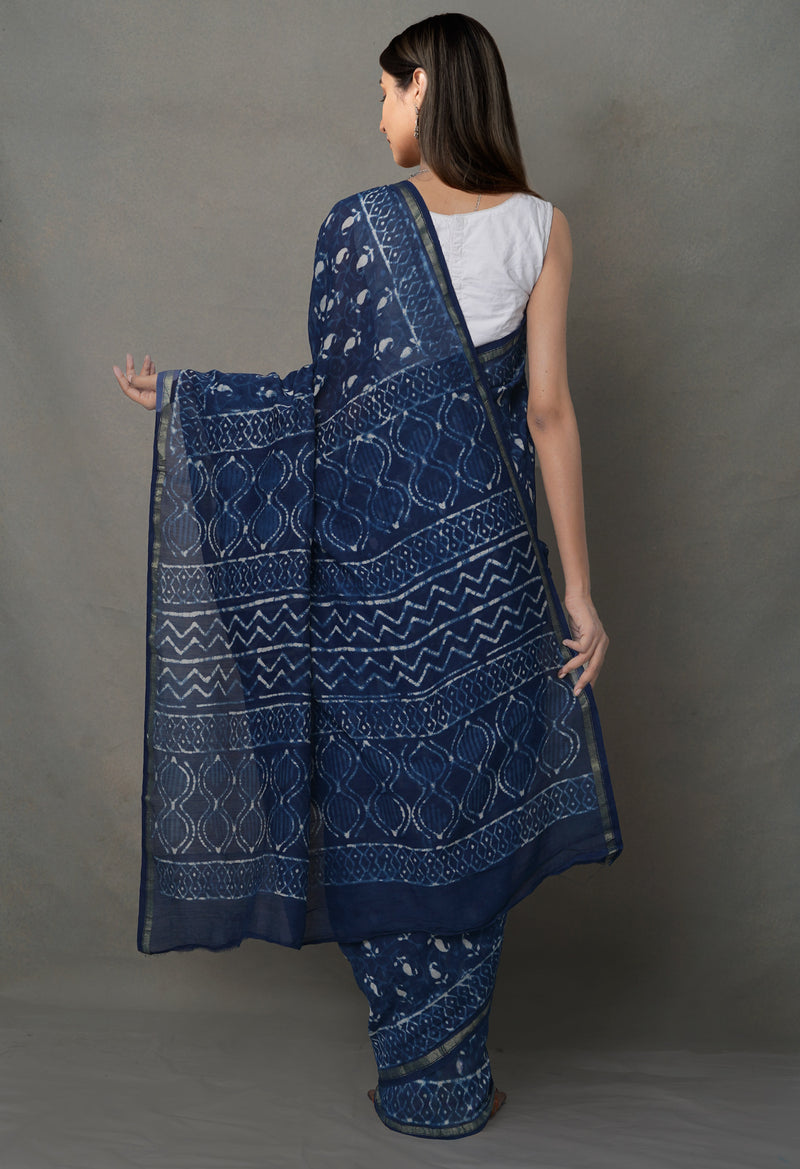 Indigo Blue Pure Chanderi Sico Saree