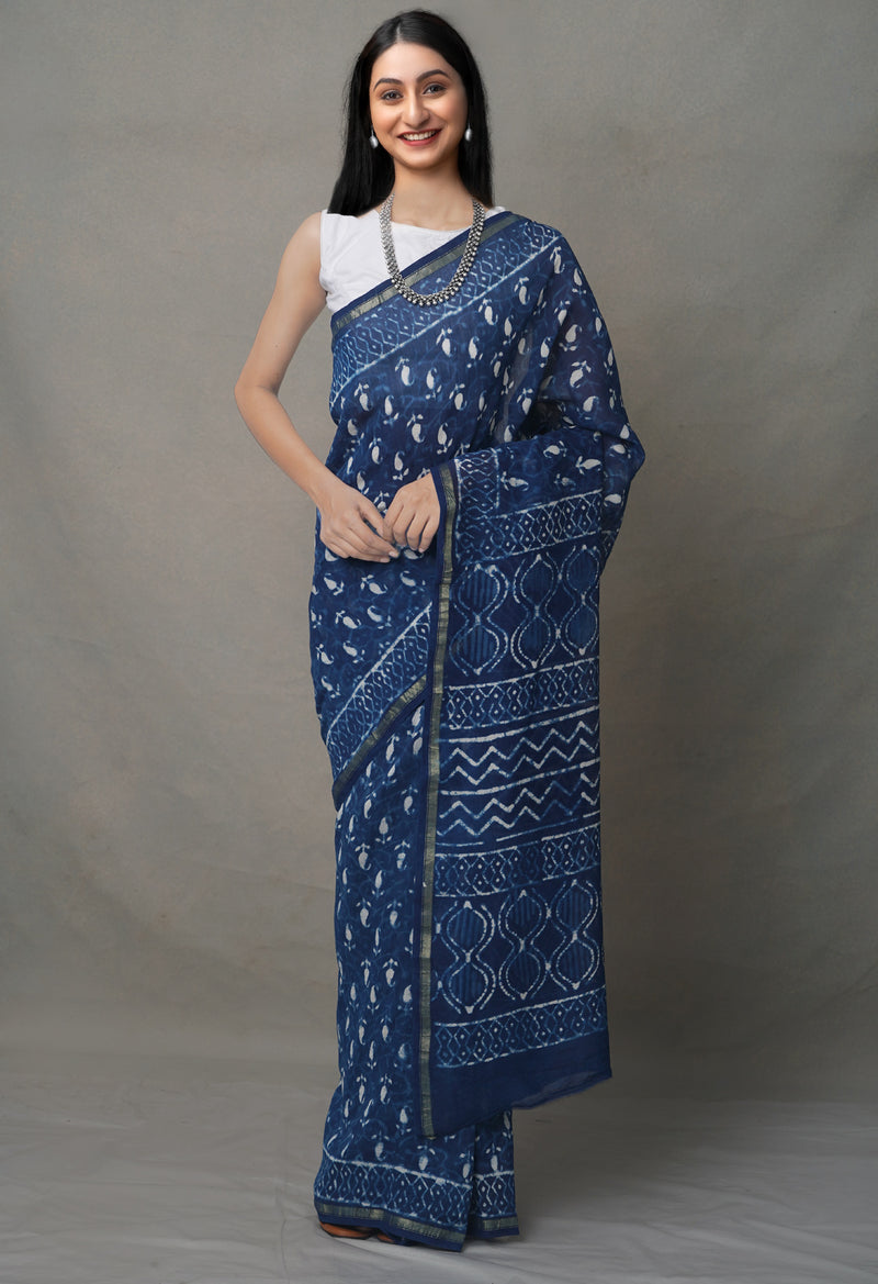 Indigo Blue Pure Chanderi Sico Saree
