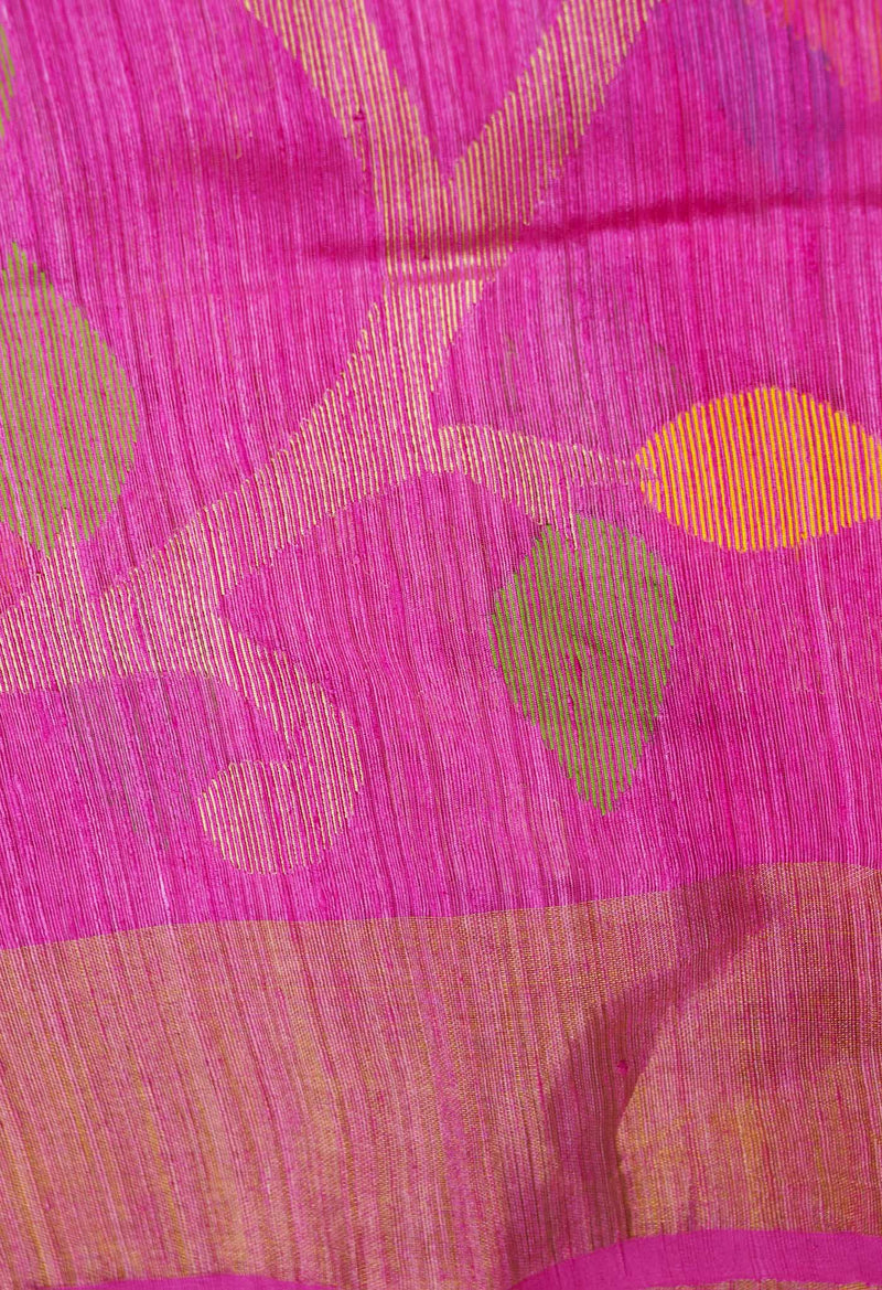 Pink Pure Handloom Dhakai Jamdhani Cotton Silk Saree-UNM64766