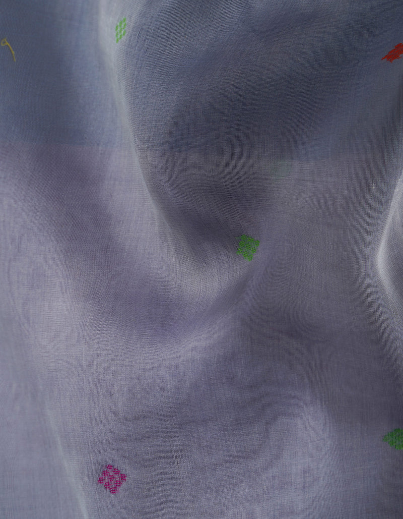 Grey Pure Handloom Dhakai Jamdhani Cotton Silk Saree-UNM64769