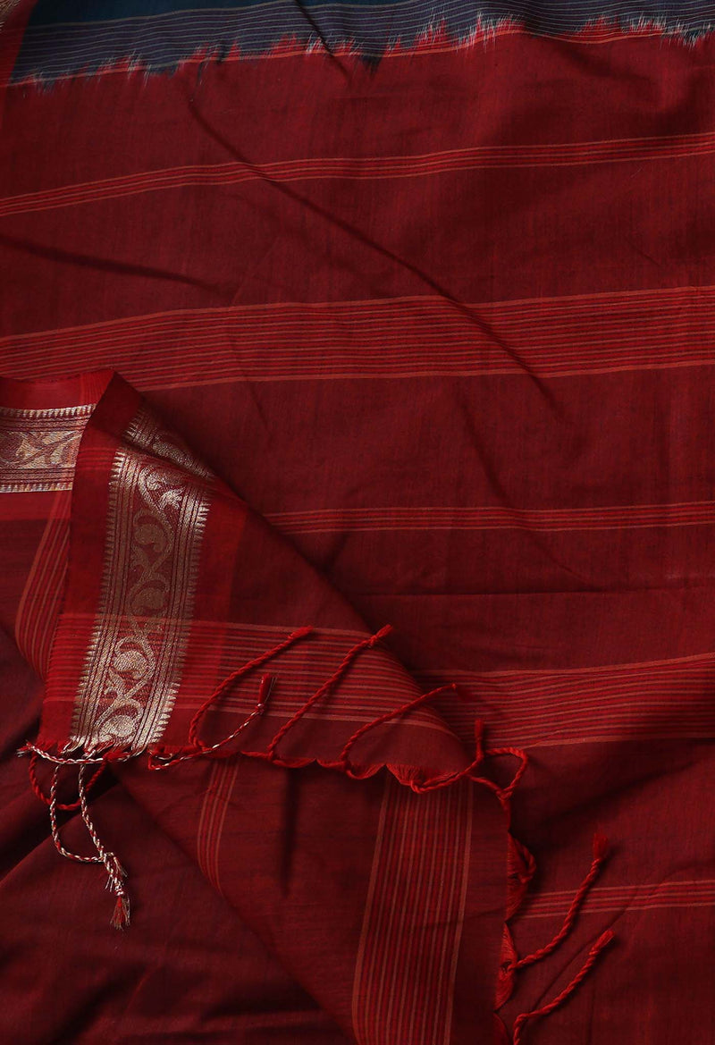 Blue-Red Pure Handloom South  Sico Saree