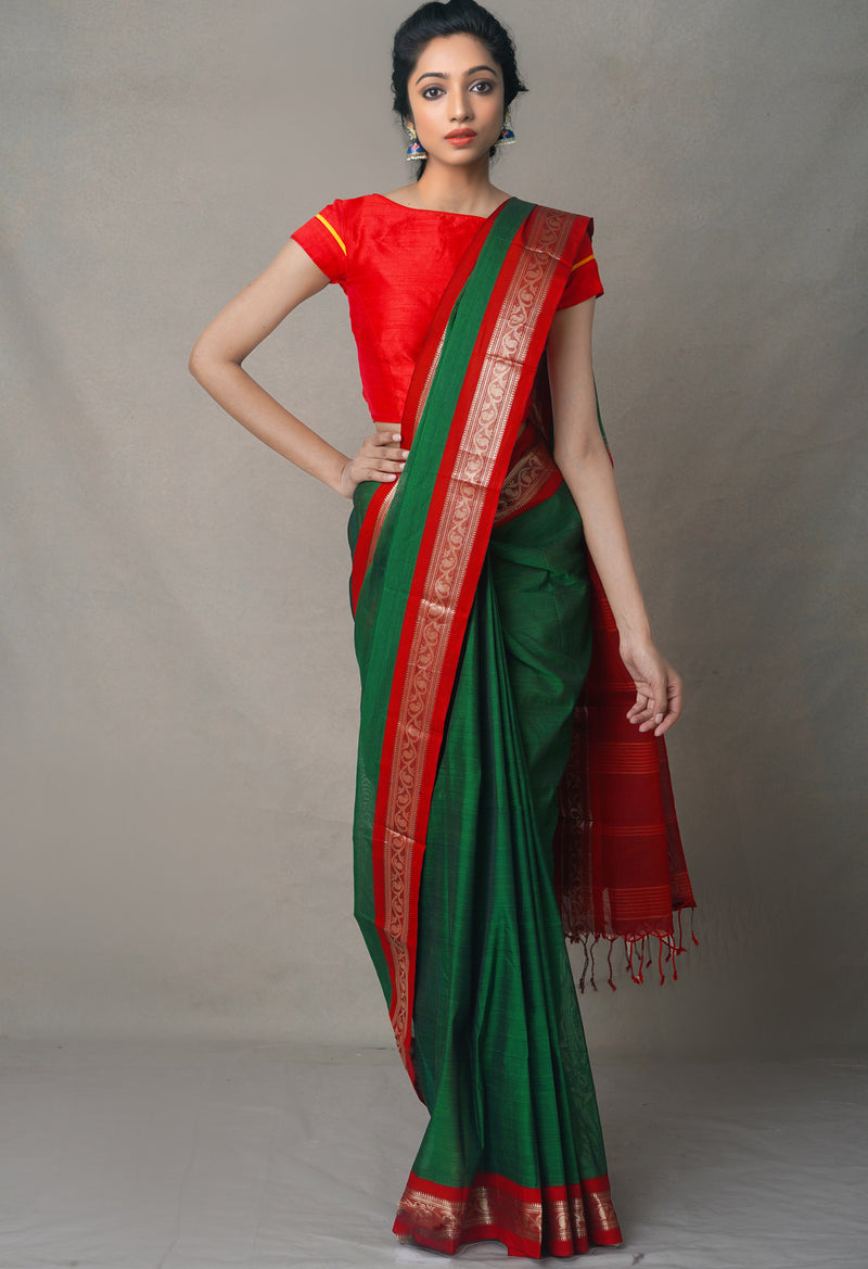 Green-Red Pure Handloom South  Sico Saree