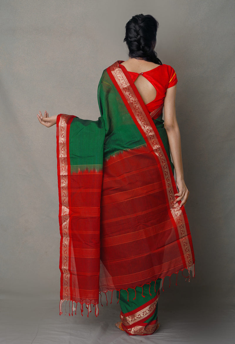 Green-Red Pure Handloom South  Sico Saree
