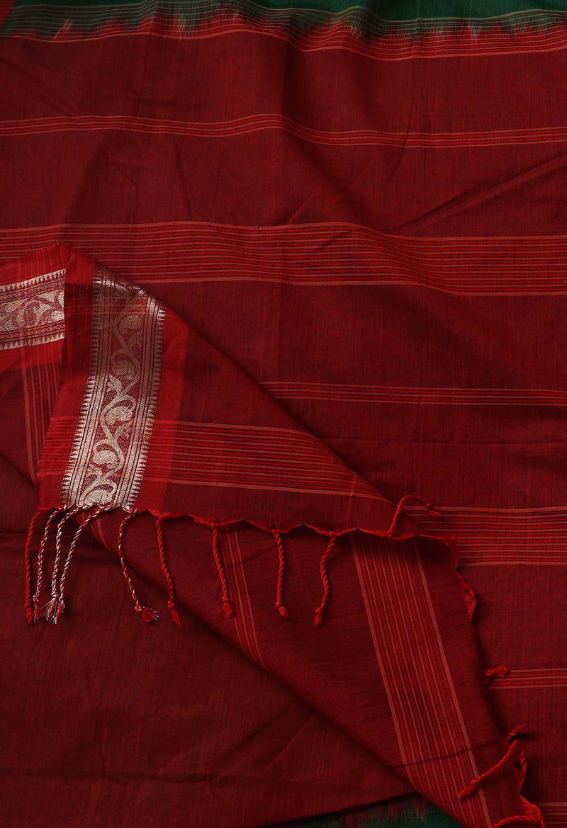 Green-Red Pure Handloom South  Sico Saree