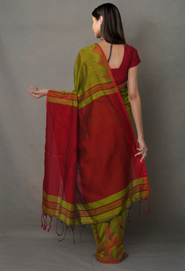 Green Pure Handloom Bengal  Linen Saree