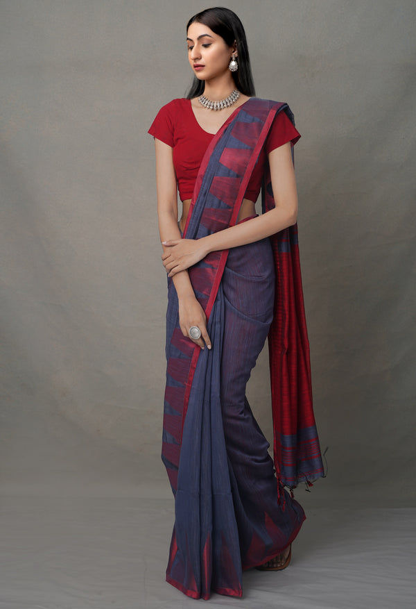 Blue Pure Handloom Bengal  Linen Saree