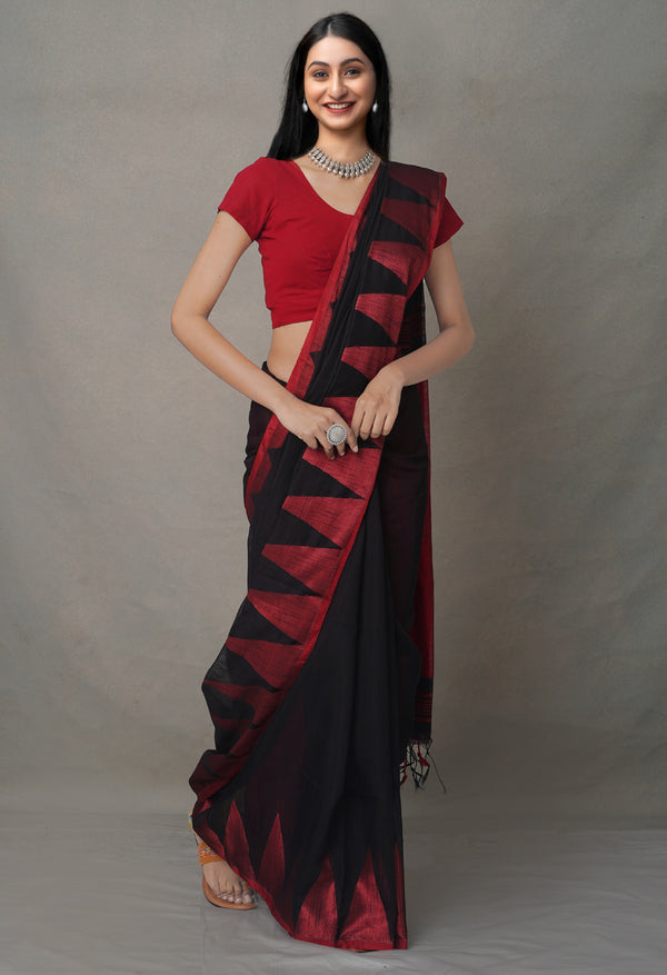 Black Pure Handloom Bengal  Linen Saree