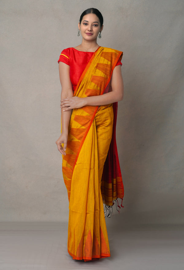Orange Pure Handloom Bengal  Linen Saree