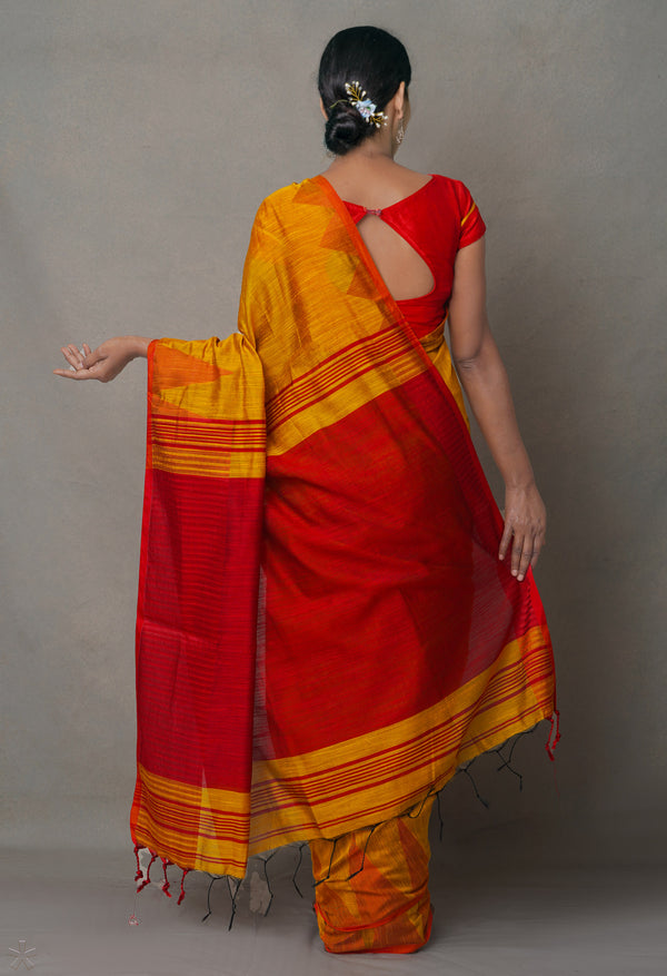 Orange Pure Handloom Bengal  Linen Saree