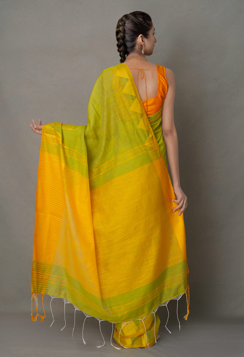Green Pure Handloom Bengal  Linen Saree