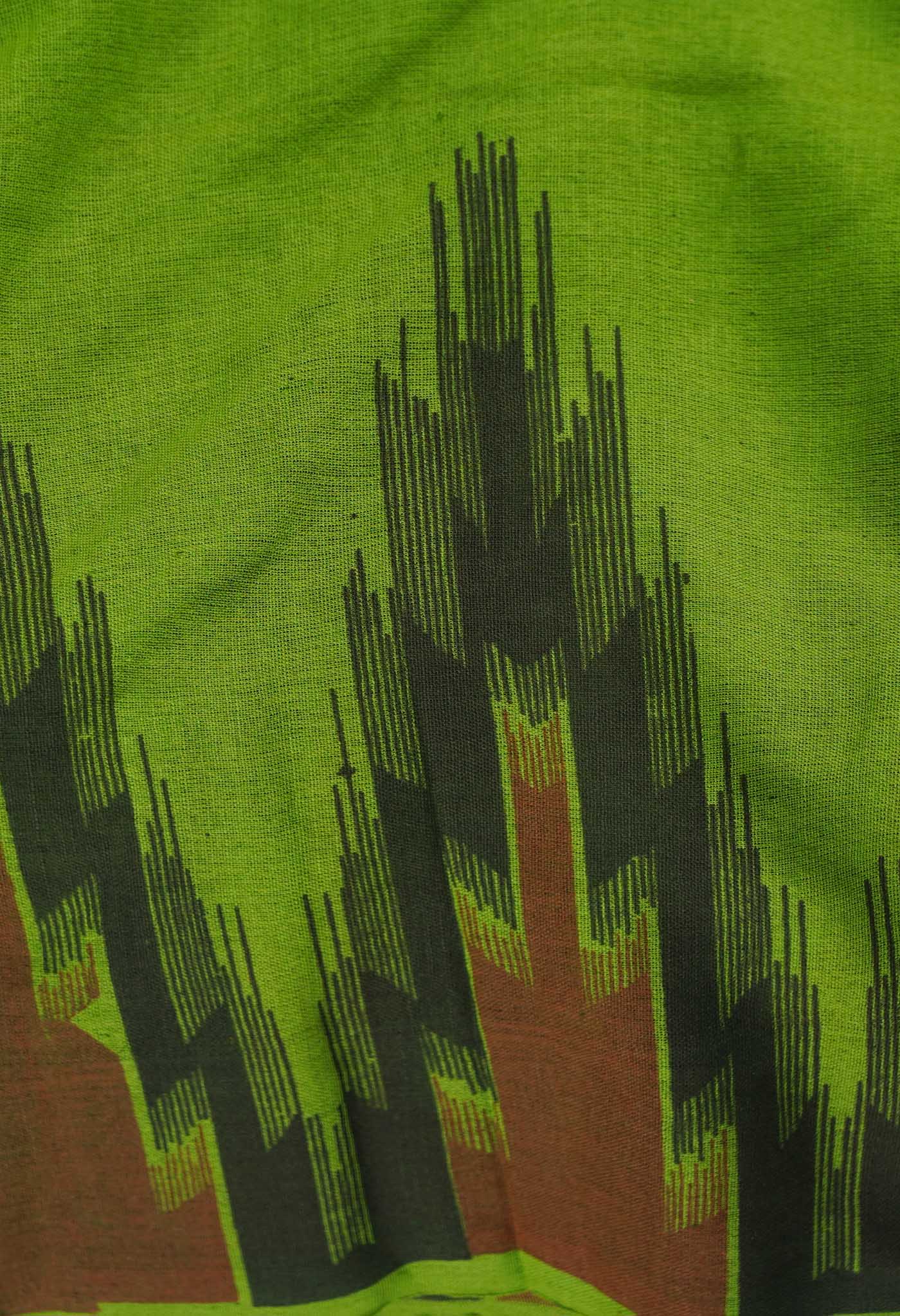 Green Pure Handloom Linen Jute Saree-UNM64811