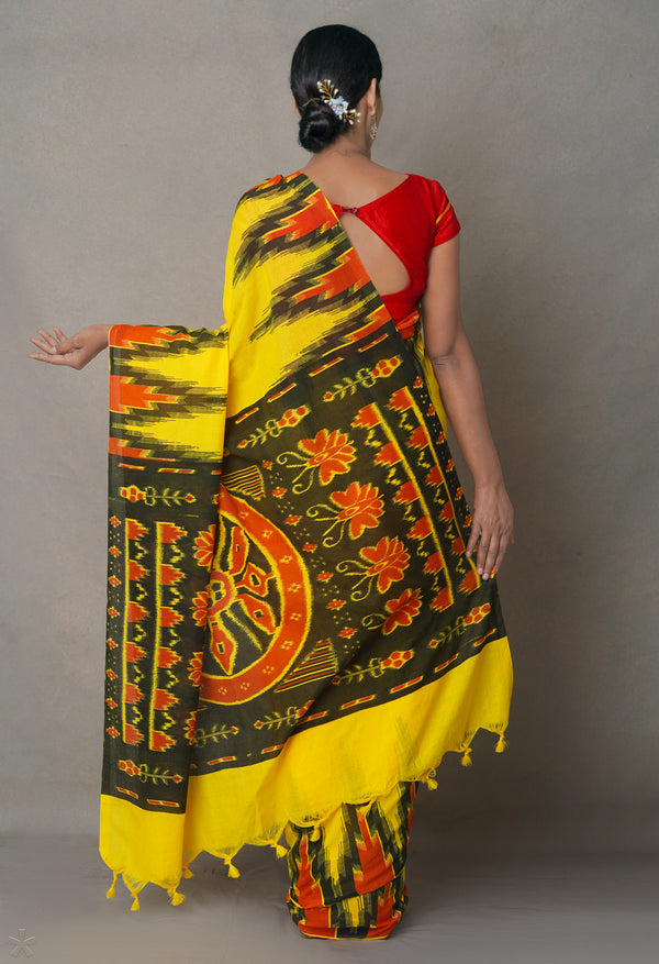 Yellow Pure Handloom Linen Jute Saree-UNM64817