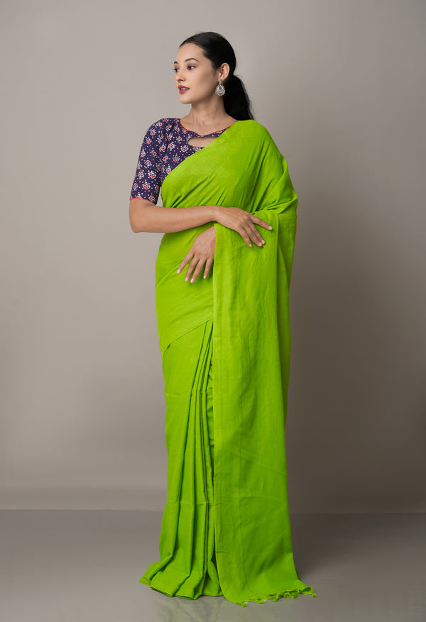 Green PureHandloom Bengal Linen Saree-UNM64837