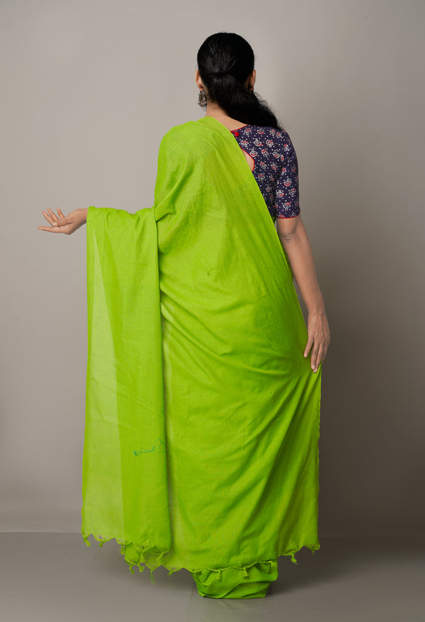 Green PureHandloom Bengal Linen Saree-UNM64837