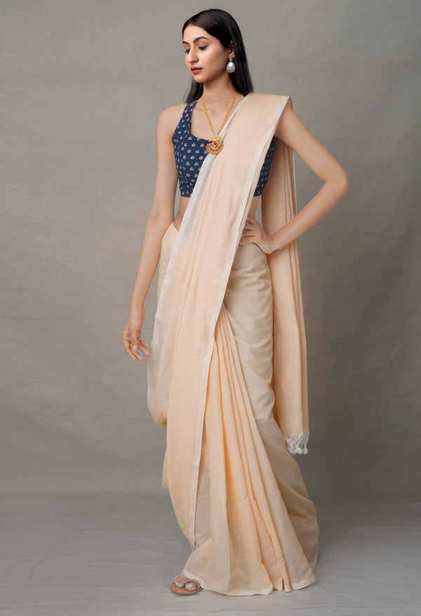 Cream PureHandloom Bengal Linen Saree-UNM64838