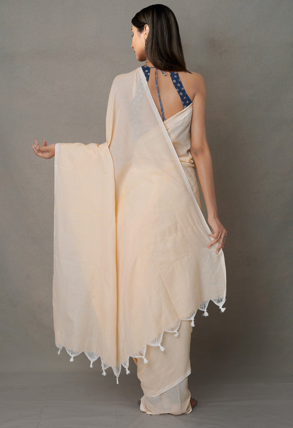 Cream PureHandloom Bengal Linen Saree-UNM64838
