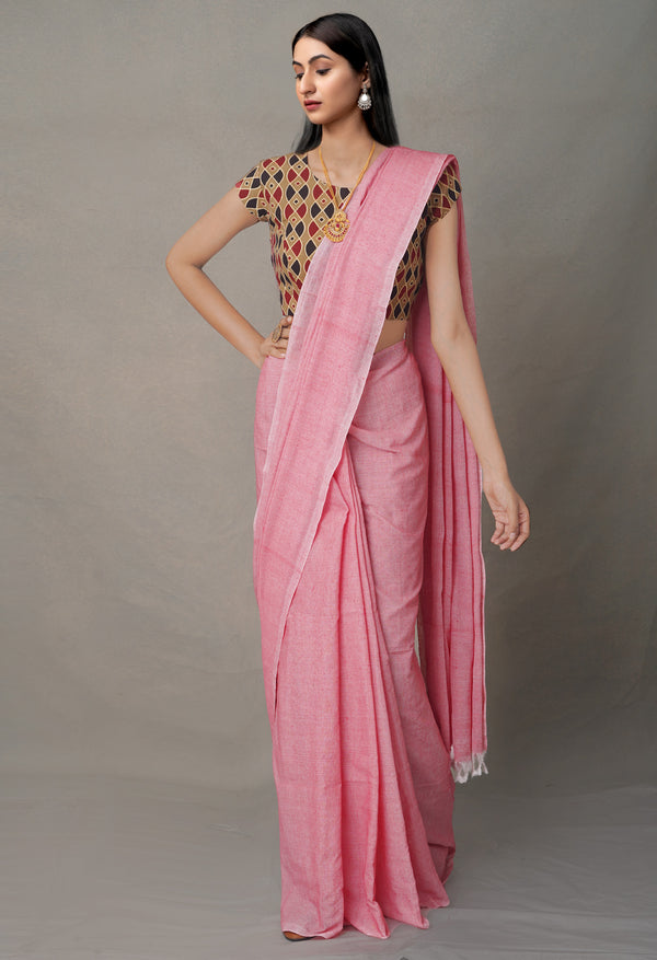 Pink PureHandloom Bengal Linen Saree-UNM64842