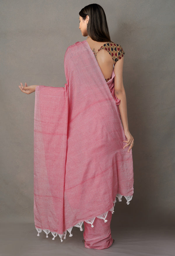 Pink PureHandloom Bengal Linen Saree-UNM64842