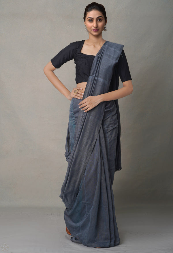 Black Pure Handloom Bengal Linen Saree