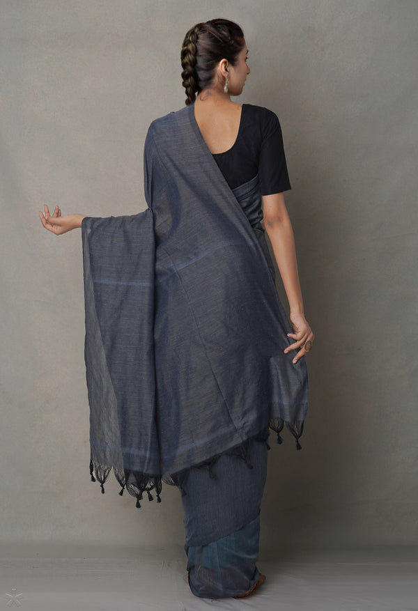 Black Pure Handloom Bengal Linen Saree