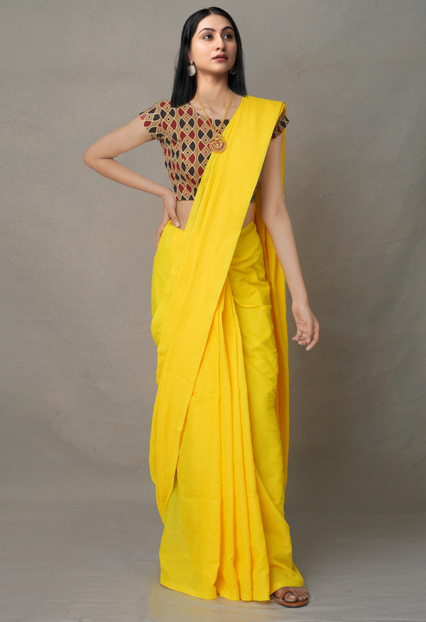 Yellow PureHandloom Bengal Linen Saree
