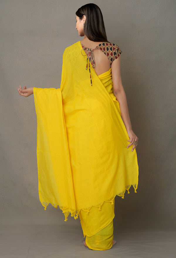 Yellow PureHandloom Bengal Linen Saree