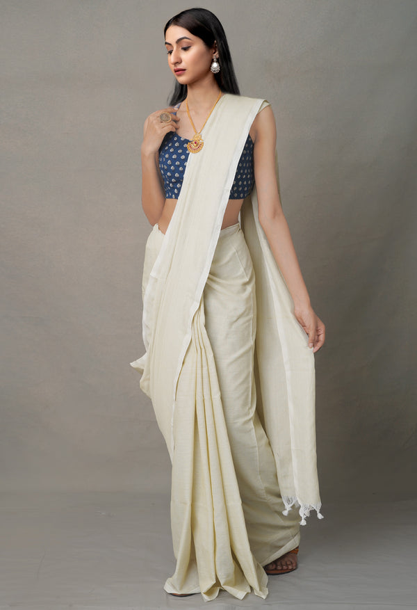 Cream PureHandloom Bengal Linen Saree