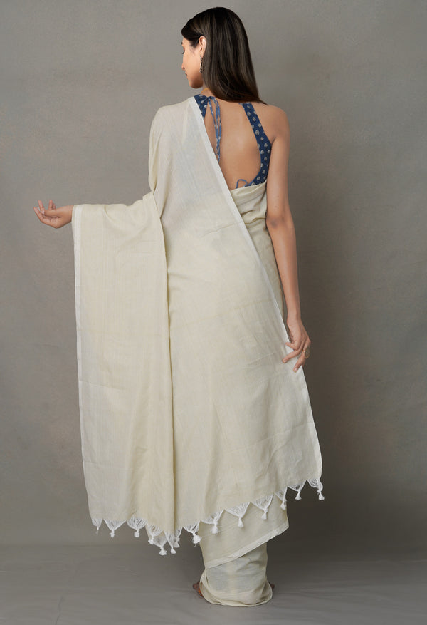 Cream PureHandloom Bengal Linen Saree