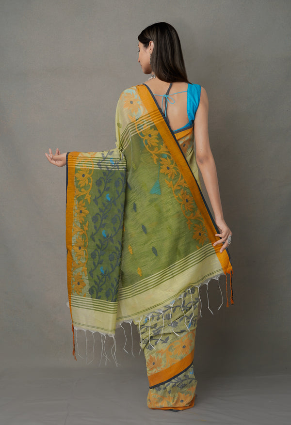 Multi PureHandloom Bengal Linen Saree