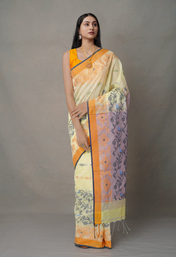 Multi PureHandloom Bengal Linen Saree