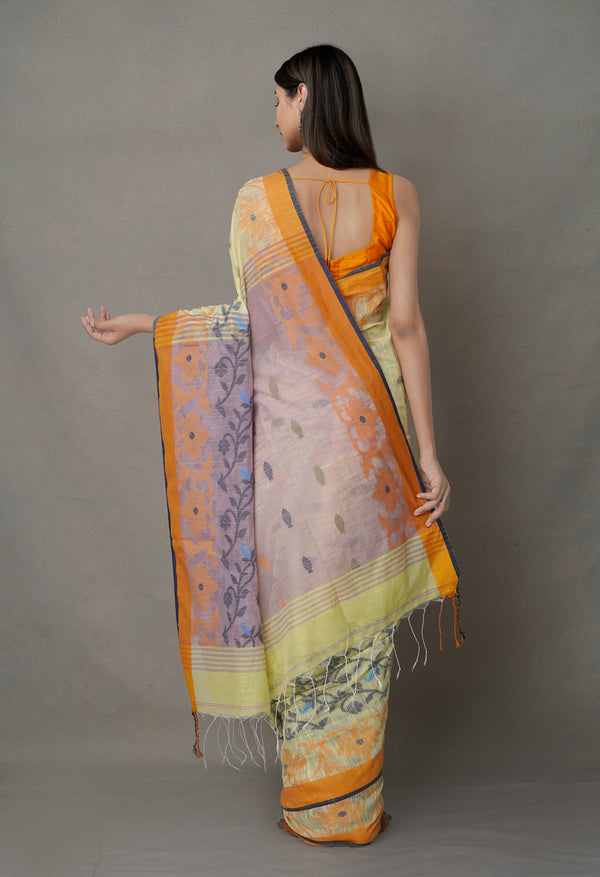 Multi PureHandloom Bengal Linen Saree