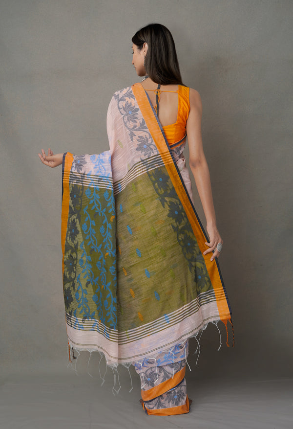 Multi PureHandloom Bengal Linen Saree