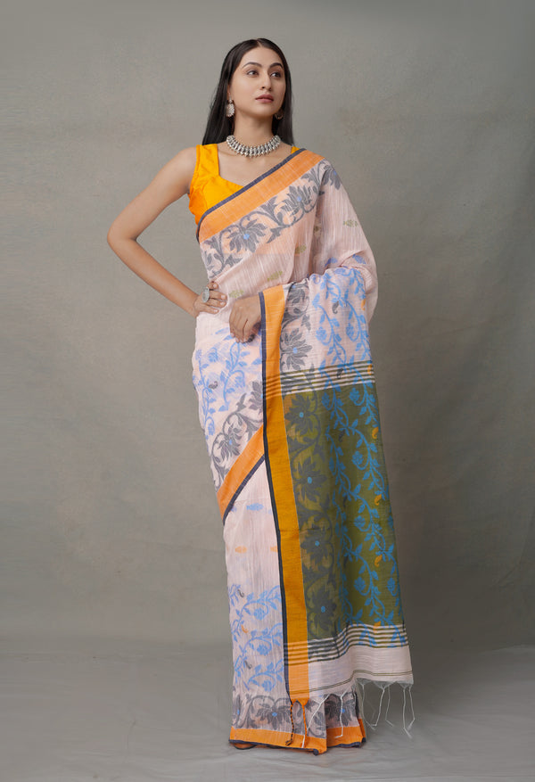 Multi PureHandloom Bengal Linen Saree
