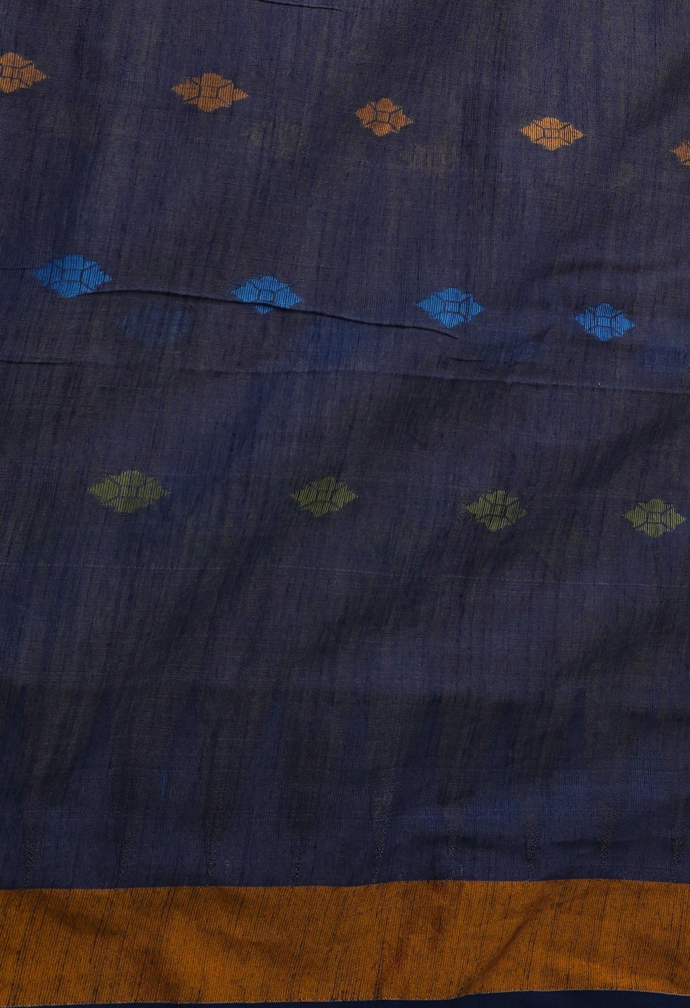 Blue-Yellow PureHandloom Bengal Linen Saree