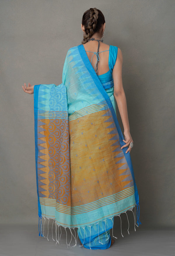 BlueBrown PureHandloom Bengal Linen Saree-UNM64859