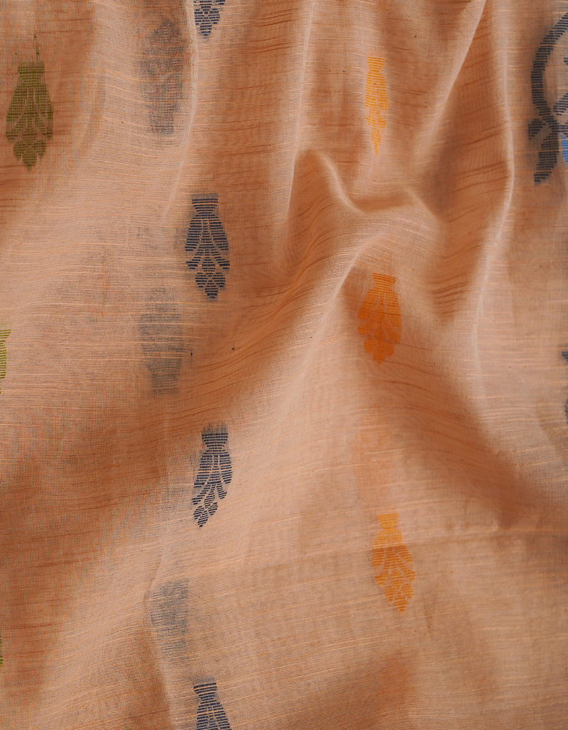 Yellow-Orange PureHandloom Bengal Linen Saree-UNM64863