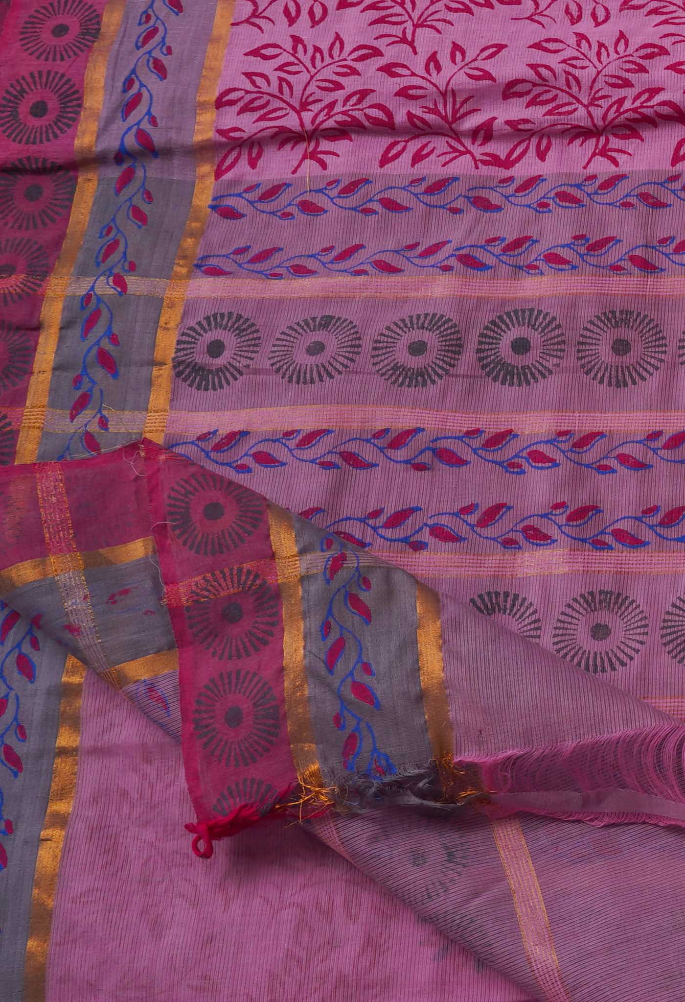 Multi Pure  Hand Block Printed Mangalagiri  Cotton Saree
