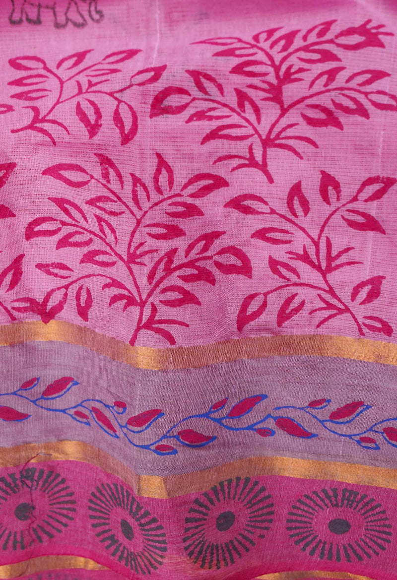 Multi Pure  Hand Block Printed Mangalagiri  Cotton Saree