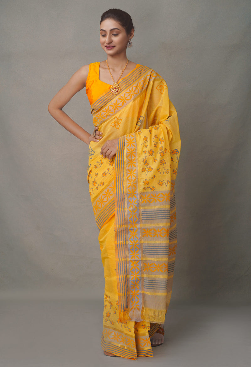 Orange Pure  Hand Block Printed Mangalagiri  Cotton Saree-UNM64892