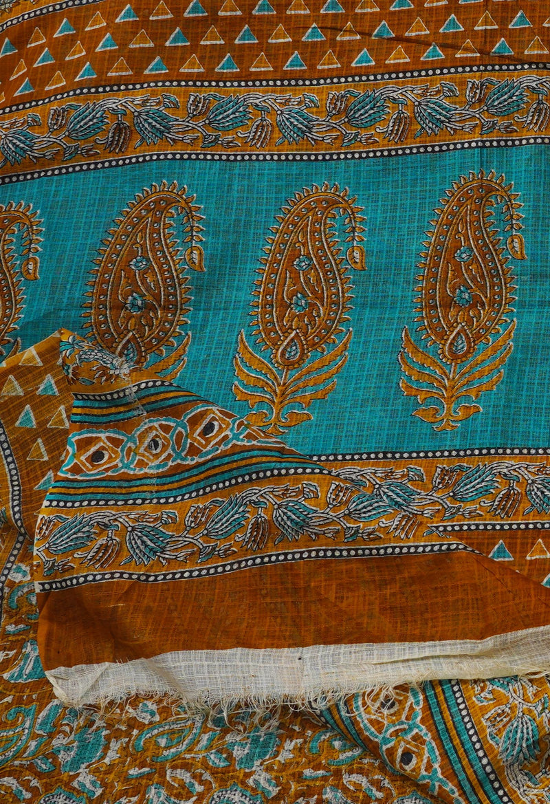Brown Pure  Block Printed Cotton Saree-UNM64925