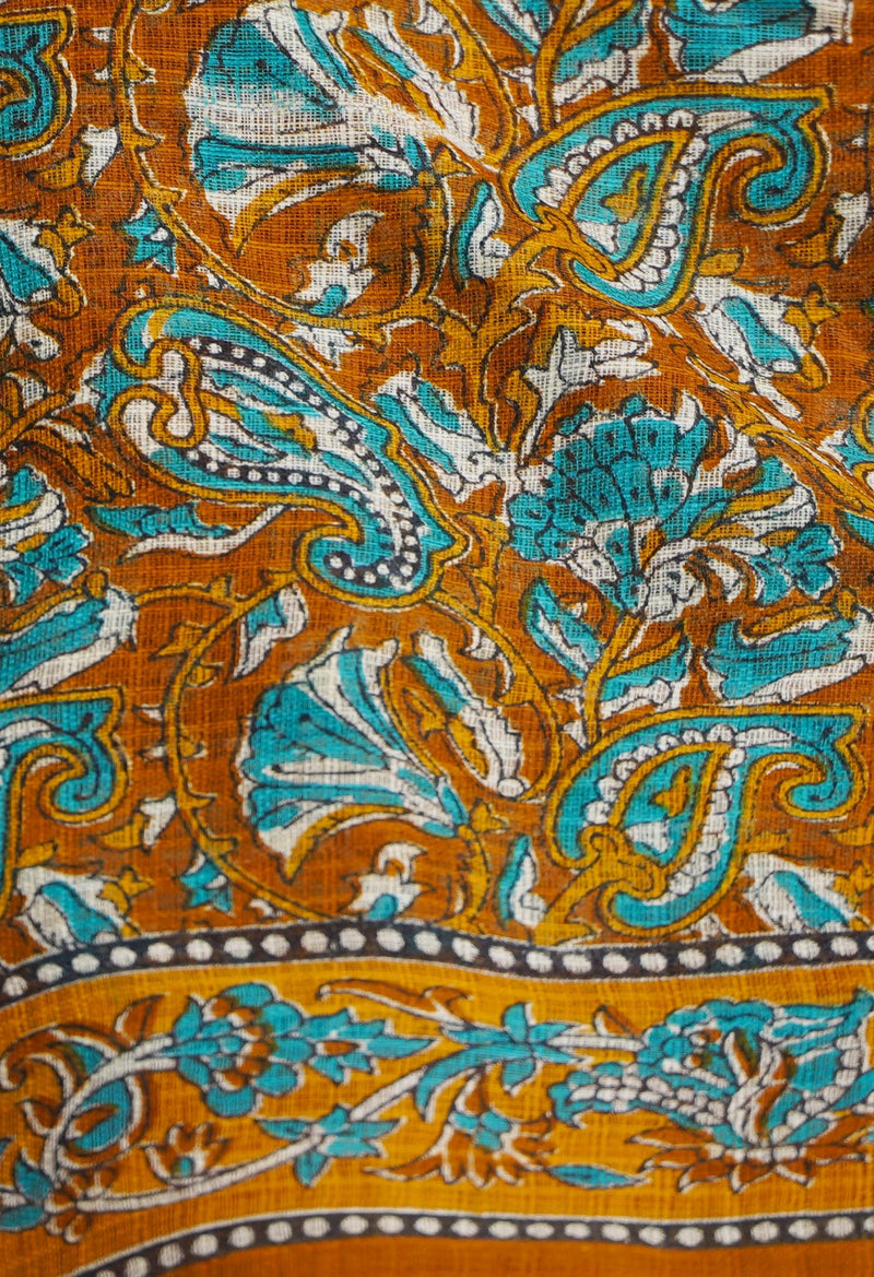 Brown Pure  Block Printed Cotton Saree-UNM64925