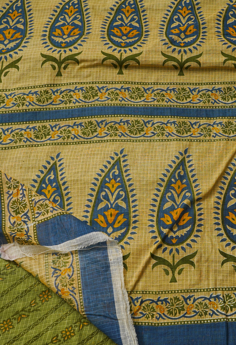 Green Pure  Block Printed Cotton Saree-UNM64933